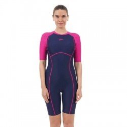 Speedo Essential Splice Allover Kneesuit - True Navy/Electric Pink - Female
