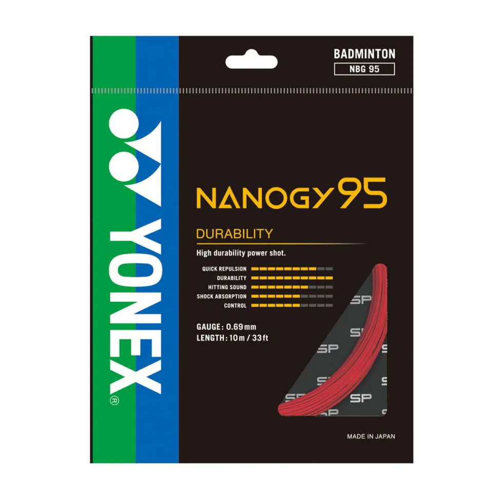 Yonex Nanogy 95 Badminton String – 0.69mm with Carbon Nanotube Coating (Color May Vary)