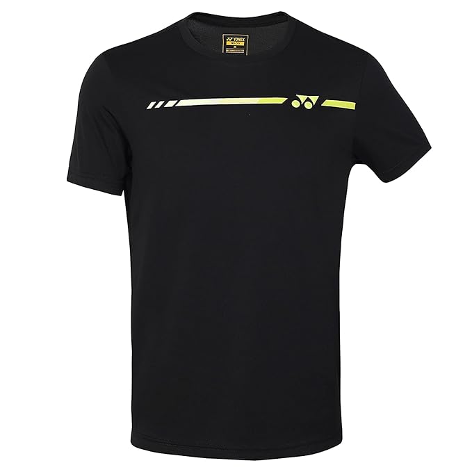 Yonex Badminton Jet Black Lime Punch Round Neck T Shirt Mens