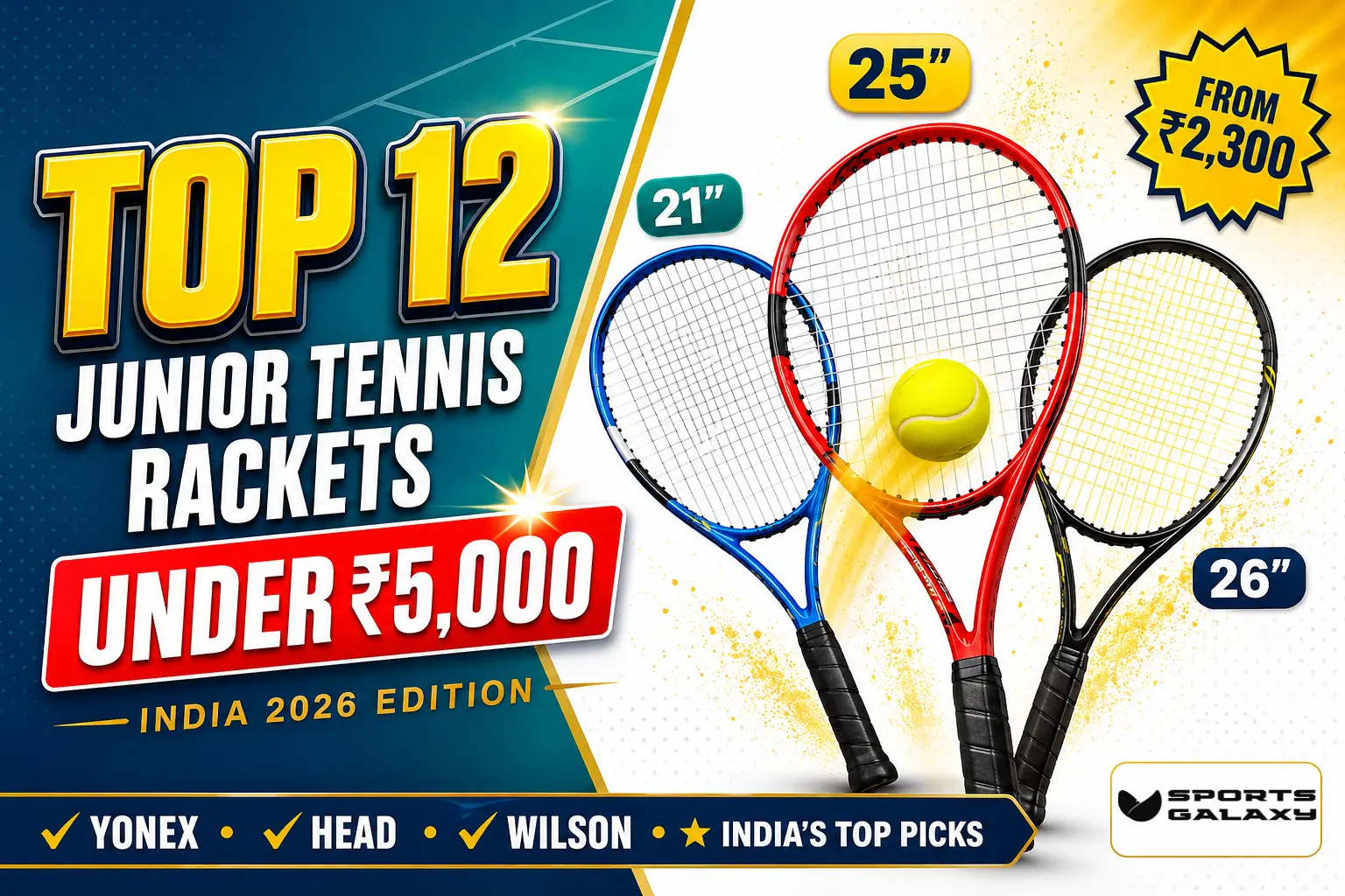 Best junior tennis racket under 5000 in India 2026 — Top 12 picks