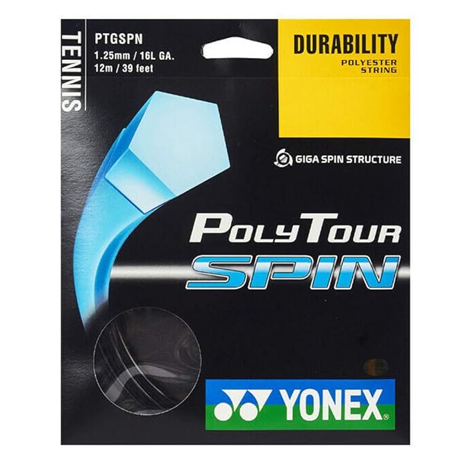 Yonex Poly Tour Spin Tennis String 1.25mm (16L) Black – 12m