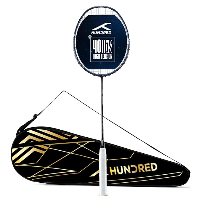 Sports Galaxy - Online Sports Store in India - Sports Galaxy - Online Sports Store in India Hundred Predator Pro Strung Badminton Racket - (Dark Grey/Blue, 5U)