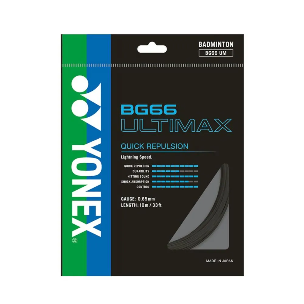 Yonex BG66 Ultimax Badminton String – 0.65mm Multifilament with High Repulsion (Black)