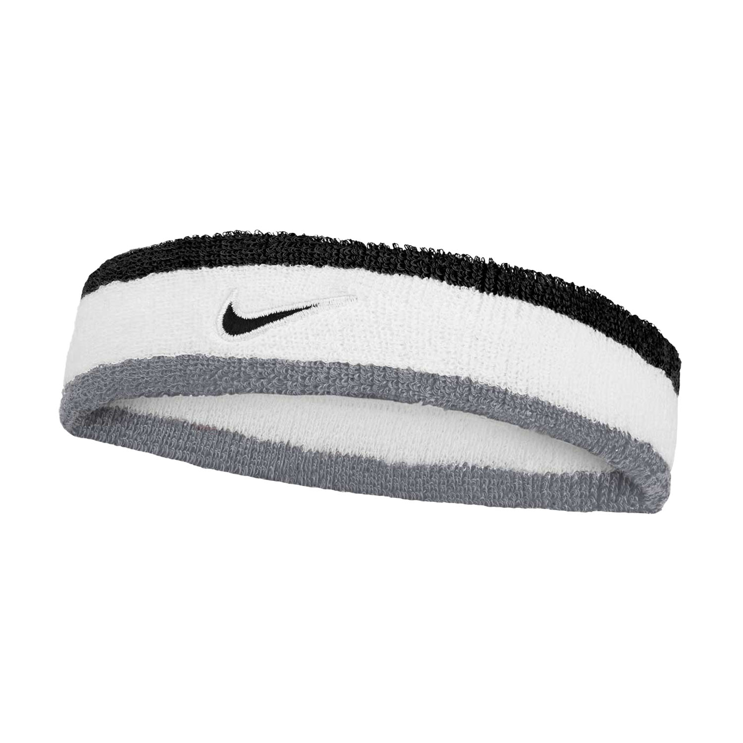 Nike Swoosh Classic Headband - (White/Cool Grey/ Black) Sweatband for Tennis & Multi-Sports