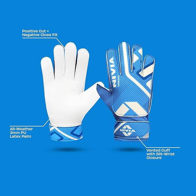 Nivia Carbonite Web Goalkeeper Gloves – (Sky Blue/White) PU Latex Football GK Gloves