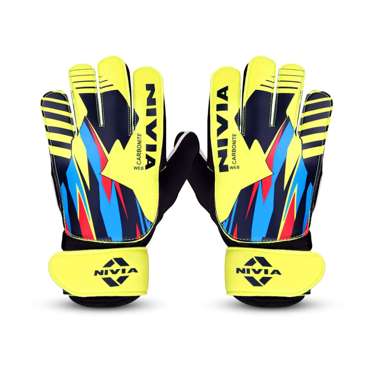 Nivia Carbonite Web Goalkeeper Gloves – (Multicolor) PU Latex Football GK Gloves