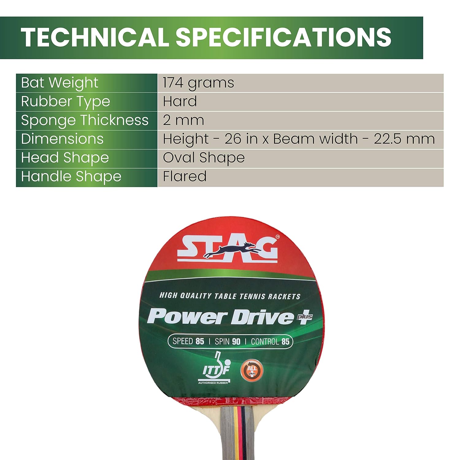 STAG POWER DRIVE PLUS Table Tennis Racquet | Lightweight Paddle for Superior Grip and Control - Sports Galaxy - Online Sports Store in India STAG POWER DRIVE PLUS Table Tennis Racquet | Lightweight Paddle for Superior Grip and Control - Image 5