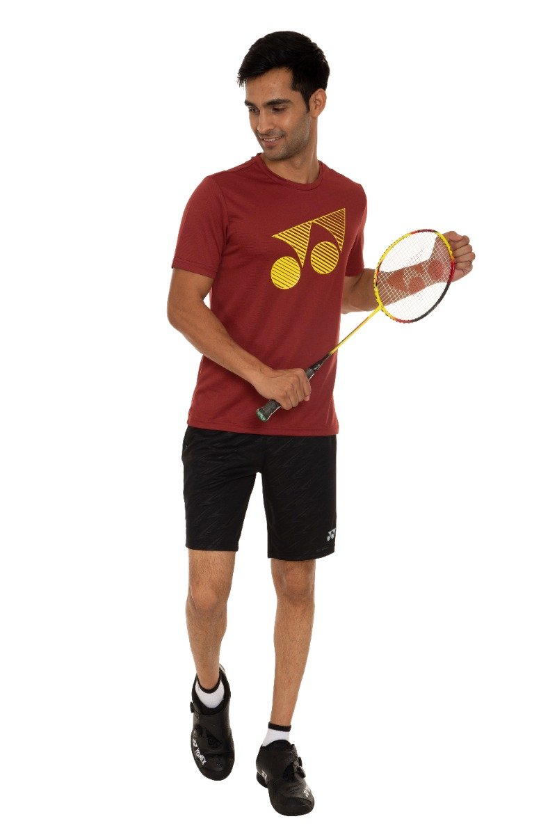 Yonex Badminton T Shirt Kids Ruby Wine Blazing Yellow